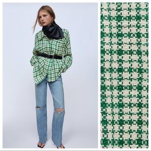 Zara Green and White Button Down Shirt